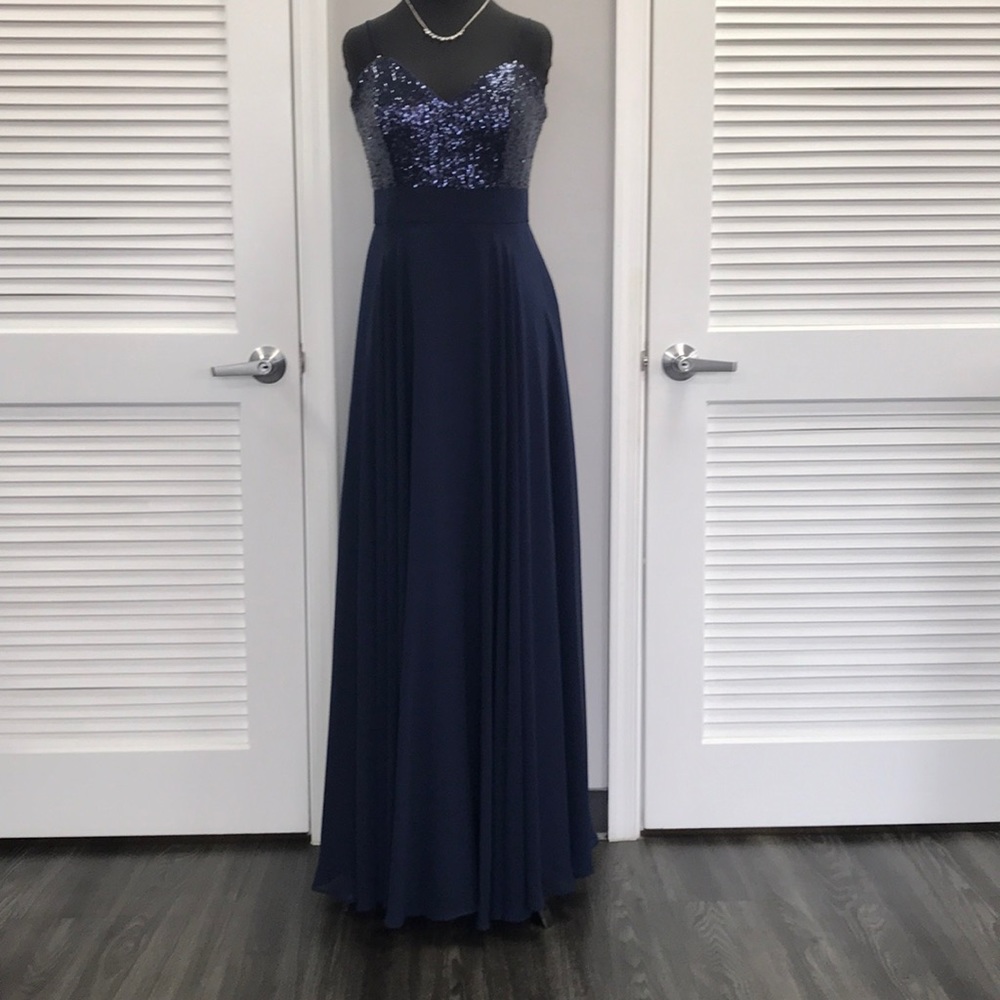 Alfred Angelo navy long gown.